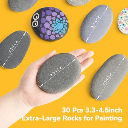 Simetufy 30Pcs Large Rocks for Painting 3.3-4.5Inch Natural River Stones - size: 3.3-4.5in -30pcs