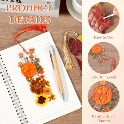 20 Sets Dried Flower Bookmark Making Kit Transparent Bookmark DIY Projects Craft Gift Bulk PET Sticker with Color Tassels and Tweezer for Classroom Activities Reading Award and Book Lovers (Autumn) - style: Autumn