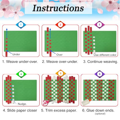 15 Christmas Paper Weaving Project • Anxiety Relief PaperCraft • DIY Placemats with ¾-inch Paper Strips and 9x14-inch Mats • Beginner Learn to Weave • Home and Classroom Decor (Red White Green) - color: Red White Green
