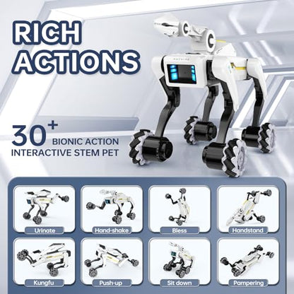 3 in 1 Robot Dog with Wheels Kit, 30+ Bionic Actions, Voice & Remote Control, Programmable Moves, Rechargeable Battery, All-Terrain Stunt Pet Toy for Kids(Removable Claw & Cannon) - style: 3 IN 1 Robot Dog with Wheels