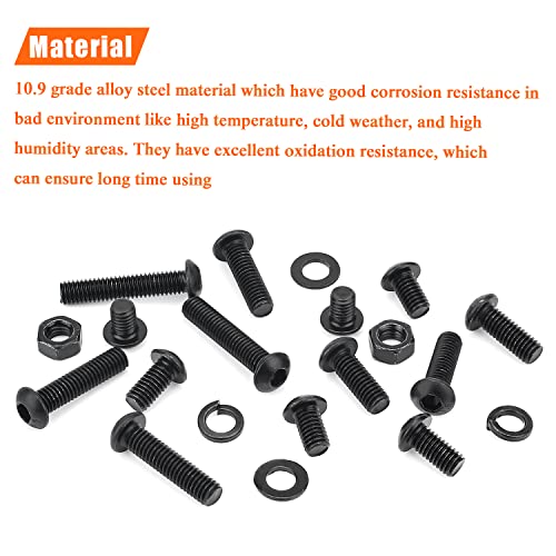 HELIFOUNER 147 Pieces M6 x 8mm /10mm /12mm /16mm /20mm /25mm /30mm, Button Head Socket Cap Screws Bolts Washers Nuts Kit, 10.9 Grade Alloy Steel, Full Threaded, Black - size: M6, style: Button Head