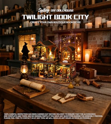 Spilay DIY Miniature House Kit for Adults, Miniature Dollhouse Kit - color: Twilight Book City
