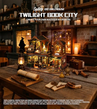 Spilay DIY Miniature House Kit for Adults, Miniature Dollhouse Kit - color: Twilight Book City