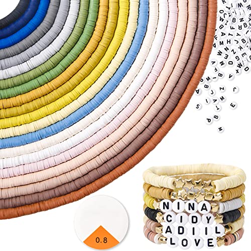 ADIIL 7200pcs Clay Beads Bracelet Making Kit, 6mm Polymer Heishi Beads for Jewelry Making, Friendship Bracelet Kit Birthday Gift for Adults Neutral - color: Neutral