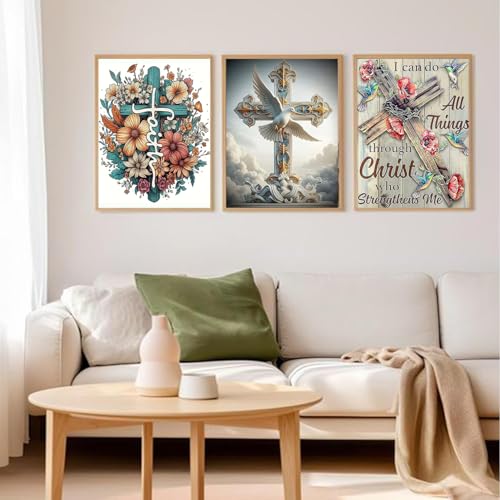 Axquilon 3 Pack Religious Diamond Art Kits for Adults 12x16inch - color: 3 Pack Cross