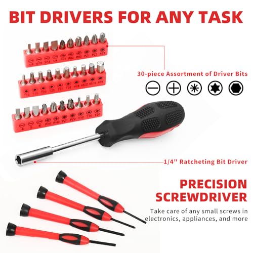 58-Piece Household Tool Set, Home Tool Kit with Storage Case, Red - color: Red, size: 58-Piece