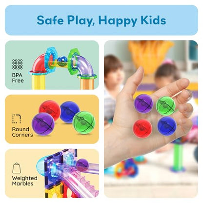 PicassoTiles 4pc Marbles for Magnetic Block Tiles Marble Run Race Track Magnet Building Tile Blocks Racetrack Maze Construction Toys Creative Toy Girls Boys 3 and Up Early Education STEM Learning Kit - style: 4pc Marbles