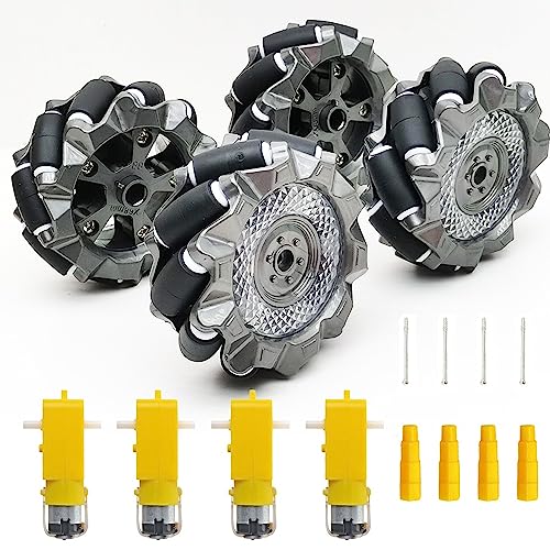 DIY Mecanum Wheel Robot Kit Parts 4WD Omnidirectional Wheels Smart Robot Car Chassis Kit Robotics Accessory for Adult Age 15+ (4Pcs Wheels and 4Pcs TT Motor)