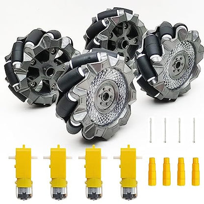 DIY Mecanum Wheel Robot Kit Parts 4WD Omnidirectional Wheels Smart Robot Car Chassis Kit Robotics Accessory for Adult Age 15+ (4Pcs Wheels and 4Pcs TT Motor)