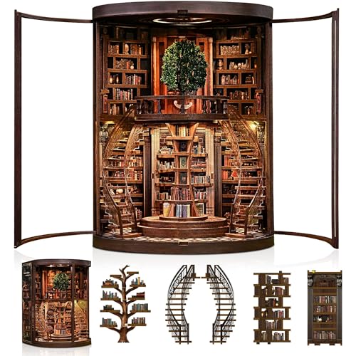 CRIOLPO Book Nook Kits DIY Miniature House Kit with LED Lights for Adults - color: Wisdom Annual Rings