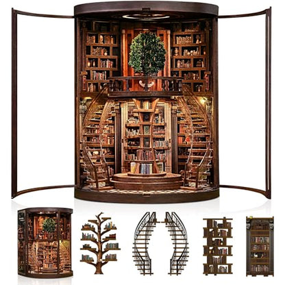 CRIOLPO Book Nook Kits DIY Miniature House Kit with LED Lights for Adults - color: Wisdom Annual Rings