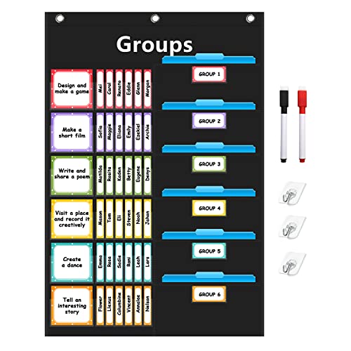 REGELETO Small Group Management Pocket Chart with 96 Cards Classroom Jobs Chart Small Group Organizer and on Task for School Teacher Homeschool Learning Supplies (Black) - size: 48-Pockets