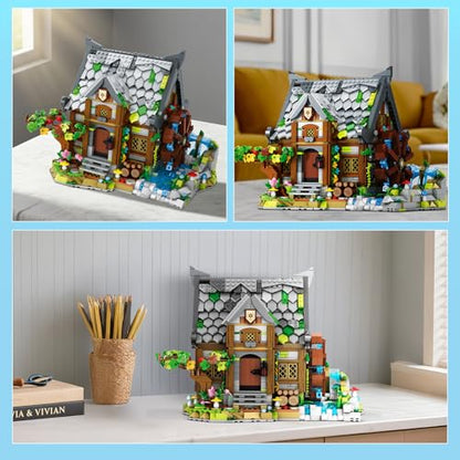 Reobrix Medieval Building Set Watermill Cabin House Model 1873PCS
