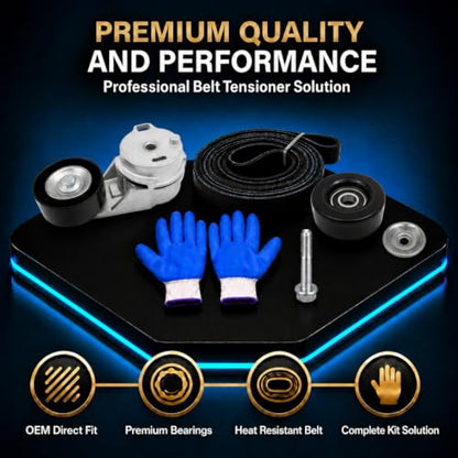 Serpentine Belt Tensioner & Idler Pulley Kit with EPDM Belt Compatible with Chevrolet Trailblazer 2002-2009, GMC Envoy, Buick Rainier, Isuzu Ascender, Saab 9-7X, Bravada DOHC 4.2L, Replace 90K-38178 - size: 90K38178