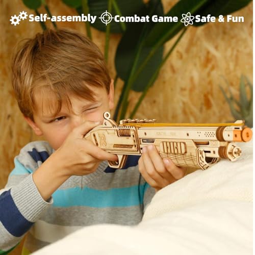 ROKR 3D Wooden Puzzle DIY Building Toys Mechanical Model - Multi-Player Game with Wood Targets &Rubber Bands, Gifts for Adults - color: 01 Terminator M870