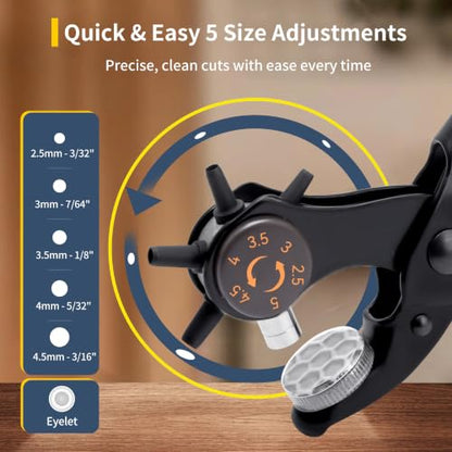 XOOL 2 in 1 Leather Hole Punch Eyelet Tool Kit, 3/16" 4.5mm Metal Eyelets for Fabric, Hole Puncher, Eyelet Pliers for Shoes Leather Clothes Belt - style: Hole Puncher × Eyelet Pliers