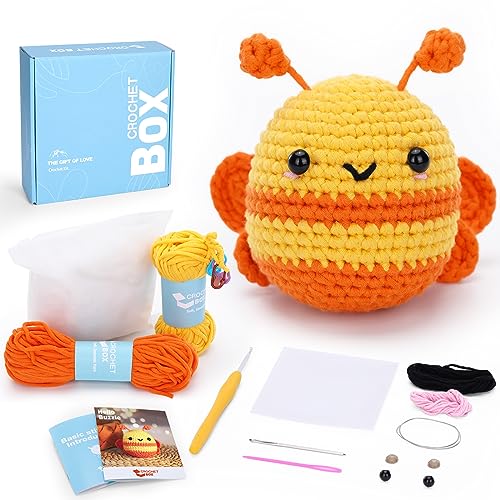 Crochet Kit for Beginners - Bee Crochet Kit, Learn to Crochet, All You Need in, Videos, Instructions, Soft Yarn, Birthday Gift for Adults - color: Bee