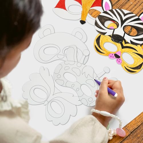 24 PCS Color Your Own Paper Masks, DIY Masks Craft Art Kits for Kids, Birthday Party Favors, School Coloring Activities - style: Animals