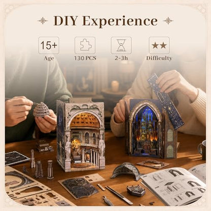MiniCity 2-Piece Book Nook Kit Set, 3D Wooden Bookshelf Puzzle - color: Pantheon & Notre-dame Bacilica