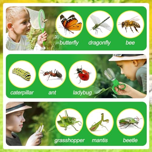 2Sets Bug Catcher for Kids - Sturdy Bugs Catching Kit Gifts with Binoculars Butterfly Net Collector Insect Catcher Tweezer, Bug Habitat Outdoor Explorer Kit for 3 4 5 6 7 8 Children