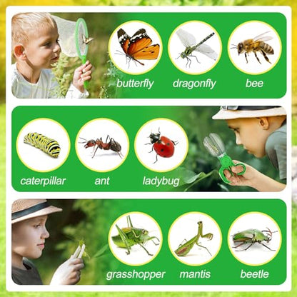 2Sets Bug Catcher for Kids - Sturdy Bugs Catching Kit Gifts with Binoculars Butterfly Net Collector Insect Catcher Tweezer, Bug Habitat Outdoor Explorer Kit for 3 4 5 6 7 8 Children