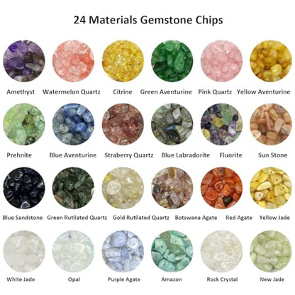 Yephac Gemstone Chips Beads DIY Jewelry Making, Healing Crystals Polishing Crushed Irregular Shaped Beads with Box(24 Colors-1) - color: 24 colors-1