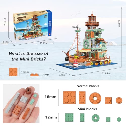HSANHE Harbour Hotel Mini Bricks Building Kit, Ideas Creative Architecture Building Toys Birthday Gift for Adult Boys Girls -2142 Pieces - color: Harbour Hotel