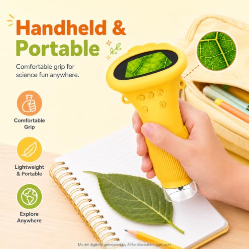 1000X Microscope for Kids, 2'' Screen Kids Wonder Quest Microscope Camera, Digital Handheld Microscope, Educational Kids Magnifying Glass, Christmas Birthday Gifts for Age 3 4 5 6 7 8 9 10- Yellow - color: Yellow