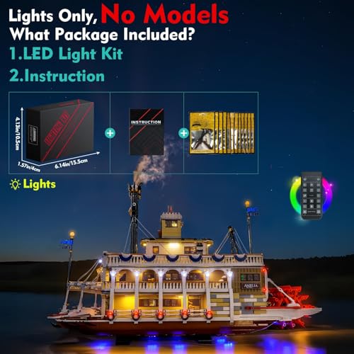 LocoLee Light kit Compatible with Lego 21356 River Steamboat - No Model Only Light, LED Lighting Accessories Compatible with Lego 21356 Canal Steamers Building Set (RC Version) - style: RC Version