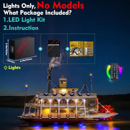 LocoLee Light kit Compatible with Lego 21356 River Steamboat - No Model Only Light, LED Lighting Accessories Compatible with Lego 21356 Canal Steamers Building Set (RC Version) - style: RC Version