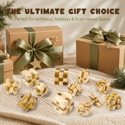 VolksRose 12pcs Wooden Brain Teaser Puzzles, IQ Challenge Puzzle Games, Logic Smart Mind Puzzle Box Lock Toy Removing Assembling 3D Small Puzzle Gift Set for Adults Teenagers Kids, 1.8inch 4.5cm - color: A-12pcs-4.6cm