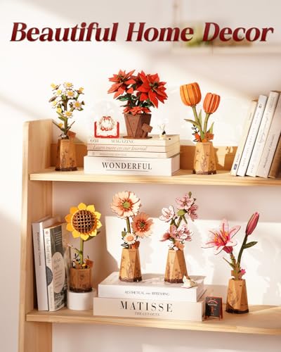 Rowood 3D Puzzles for Adults,Poinsettia Building Set Craft Kit,Artificial Flower Botanical Collection,Christmas Flowers Decoration Centerpiece for Table - style: Poinsettia