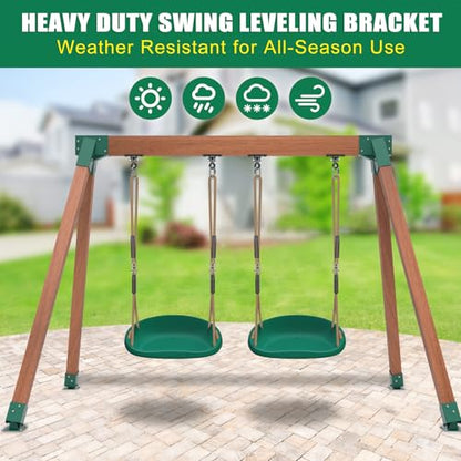 BeneLabel A-Frame Swing Set Brackets with 4pcs Swing Leveling Base Brackets Heavy Duty Swingset Hardware Kit DIY Swingset End Bracket for 4 (4x4) Legs & 1 (4x6) Beam Green - color: Green