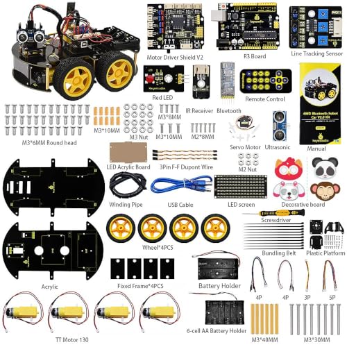 KEYESTUDIO Smart Car Kit,4WD Programmable DIY Starter Kit for Arduino for Uno R3,Electronics Programming Project/STEM Educational/Science Coding Kit for Teens Adults15+