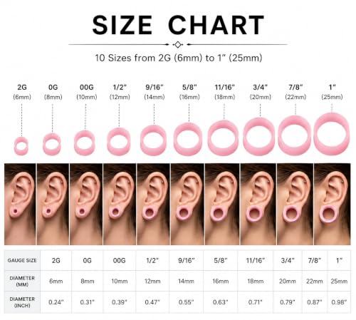 Oyaface 20 PCS Piercing Tunnel Set Soft/Hard Silicone Flesh Ear Plugs 2g-25mm Flexible Ear Stretching Gauge Expander - color: Lightpink(thin)