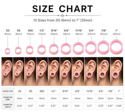 Oyaface 20 PCS Piercing Tunnel Set Soft/Hard Silicone Flesh Ear Plugs 2g-25mm Flexible Ear Stretching Gauge Expander - color: Lightpink(thin)