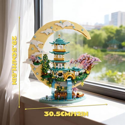 HJPLPXH Moon Palace Cherry Blossom Landscape Micro Building Set for Adults