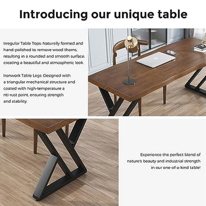 Sihtengxxhongs Solid Wood Desk 55 Inch, Rustic Home Office Computer Desk with Heavy Duty Metal Legs, Large Executive Writing Study Desk, Real Wood Workstation for Home, Office, Dining Room - size: FS-55