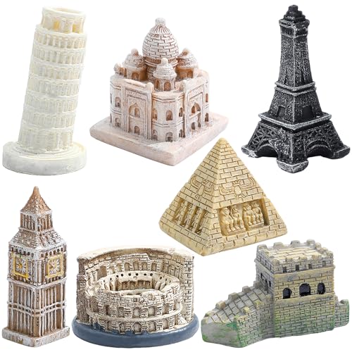 ONEST 7 Pieces Mini World Building Model Playsets Famous Architecture Figurines Toys for Decorations - style: G Set