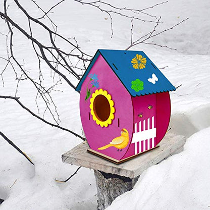 Glintoper Art Craft Wood Toys for Kids, 4 Pack DIY Bird House Kit Painting Puzzle DIY Wooden Assembly, Build and Paint Birdhouse, Include Paints & Brushes, Wooden Arts for Girls Boys Toddlers