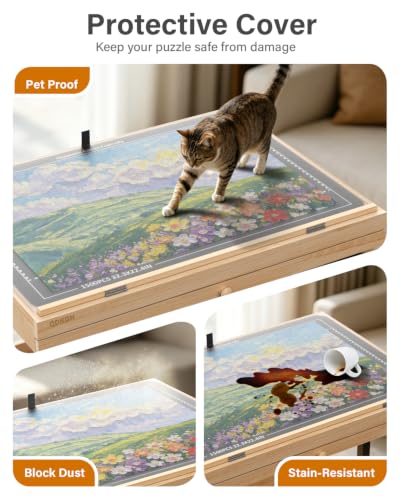 1500-Piece Wooden Puzzle Table with Moving Caster for Family Puzzling, Height Adjustable Puzzle Board with Drawers & Felt Cover for Adults & Kids, Gift for Mom, Parent, and Puzzle Enthusiasts
