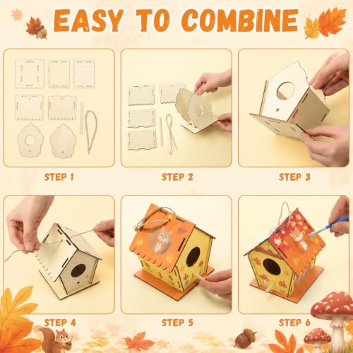DoubleFill 36 Pack 4.3" Wooden Bird Houses Bulk for Kids with Front Perch