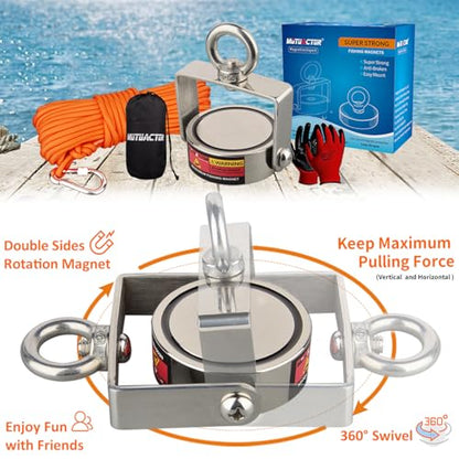 MUTUACTOR 960lbs Φ2.36'' Double-Sides Heavy Duty Swivel Magnet Fishing Kit - style: 960lb Swivel Magnet (Double Sided)--Φ 2.36"
