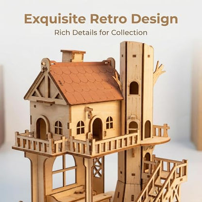 DIY 3D Wooden Puzzle House Kit, Wood Architectural Puzzle, Realistic House Building Model, Creative Home Decor, Ideal Gifts for Adults, Birthdays, Christmas & Special Occasions