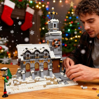 Winter Chapel - Blocks Set,1074 PCS Snow Village Church for Adults
