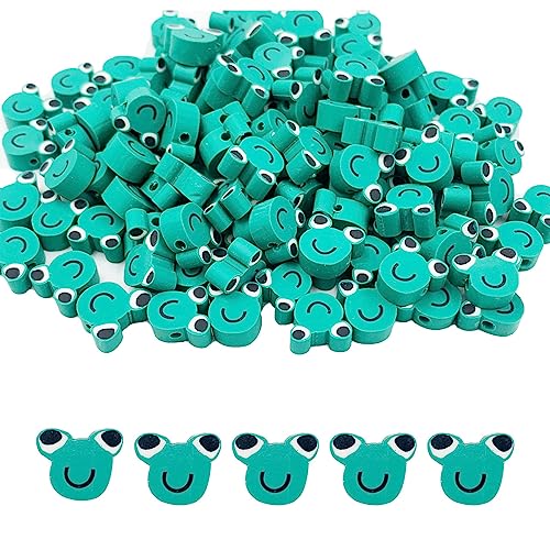 100Pcs Frog Polymer Clay Loose Spacer Beads, 10mm Cute Beads Charms for Women DIY Hair Clip Necklace Bracelet Jewelry Earring Handmade Craft Making - color: frog