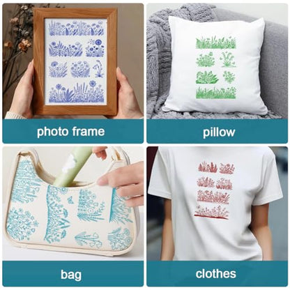 4Pcs 4 Styles Wildflower Silk Screen Stencil 3.9 x 6 Inch Polymer Clay Stencils Floral Plants Pattern Reusable Nylon Mesh Transfers for T-Shirt Clay Wood Fabric Jewelry Making DIY Crafts - color: Flower-1