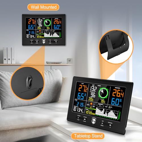 Urageuxy Wireless Weather Station for Home, Outdoor Weather Stations with Rain Gauge, Wind Speed/Direction Sensor, Indoor Outdoor Thermometer Humidity, Forecast, Barometric Pressure, Radio Clock