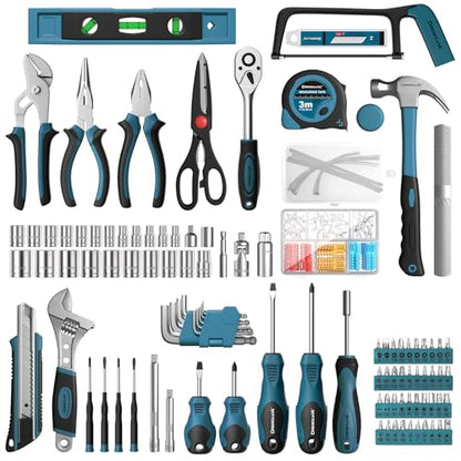 328 Piece Tool Kit For Home,Hand Repair Tool Set,Toolbox Storage Case with Drawer,General Household/Auto Tool Set,Perfect for Homeowner, DIY, Handyman (Blue and black) - color: Blue and Black