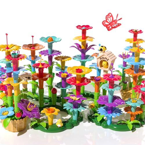TEMI 138 PCS Flower Garden Building Toys for Girls Toys, Educational STEM Toy and Preschool Garden Play Set for Toddlers 3 4 5 6 7 8 Year Old Kids Boys Girls, Flower Stacking Toys for Kids Age 3-6 - style: 138PCS